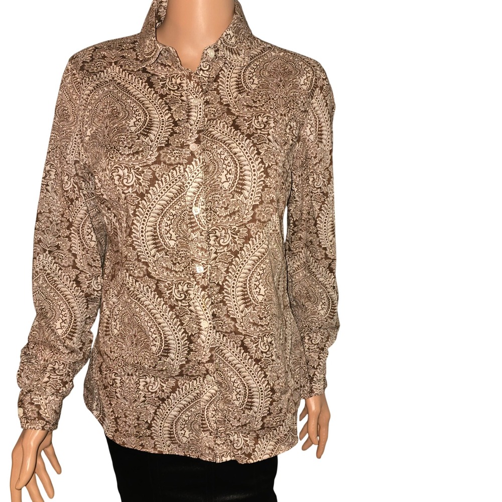 J. McLaughlin Womens Brown Paisley Print Long Sleeve Button Down Shirt